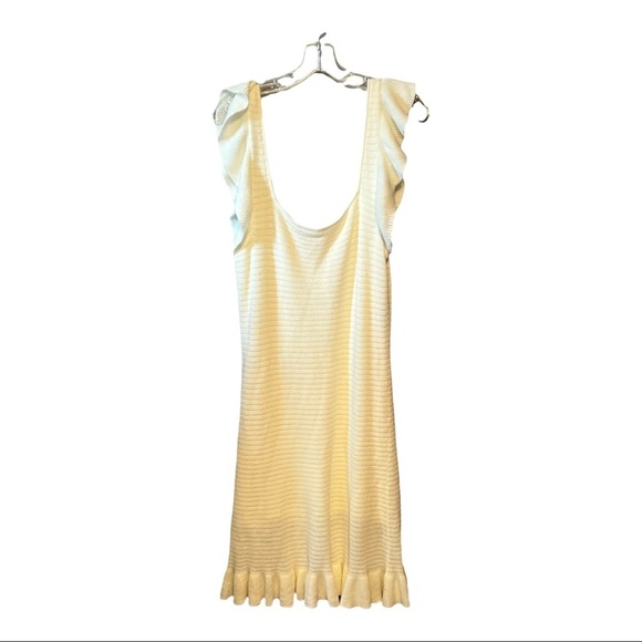 House of Harlow 1960 Ruffled Pointelle Knit Mini Dress Ivory Flirty Romantic L - Picture 4 of 9